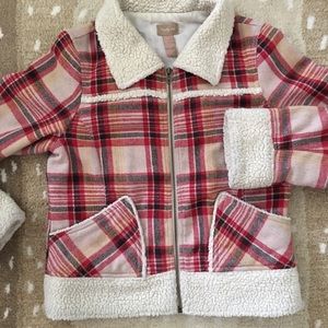Vintage plaid jacket with sherpa trim